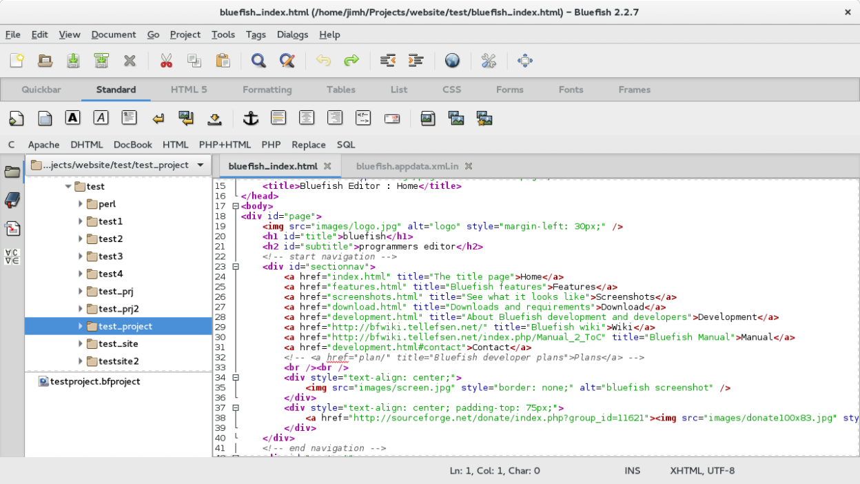Index php 1. Bluefish редактор. Blue Fish программа. Редактор кода. Html редактор.